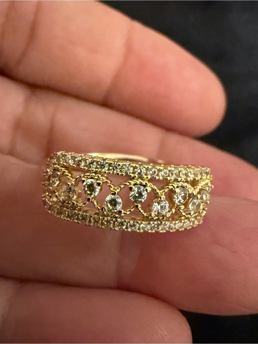 Gold Crystal Openwork Band Ring - Elegant Women's Jewelry